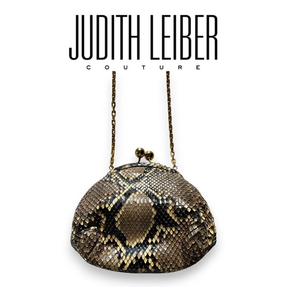 Vintage, Rare Judith Leiber Python Minaudière Bag, Gold Chain, Crossbody - Picture 4 of 15